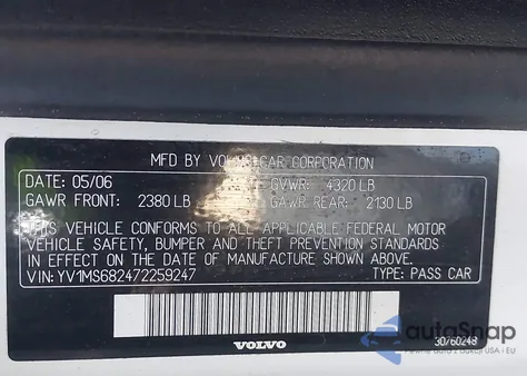 2007 Volvo S40 T5 из США, поврежденный, VIN YV1MS682472259247